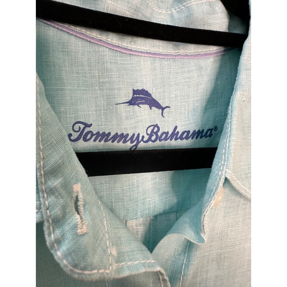 Tommy Bahama Sea Glass Breezer Sleeveless Linen Shirt Blue Large Vacation Top - Picture 4 of 9